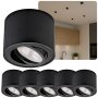 230V LED Aufbauspots 6er Set | Schwarz 5W Warmweiß flach