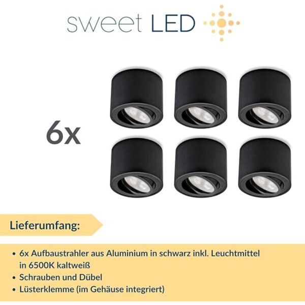 Aufbaustrahler flach schwarz Aufbauspot aus Alu Deckenspots 5W LED Modul kaltweiß Sparpack