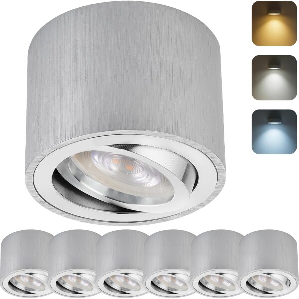 LED Aufbaustrahler 5W 230V CCT Schwenkbar | Spots 6er Set Alu