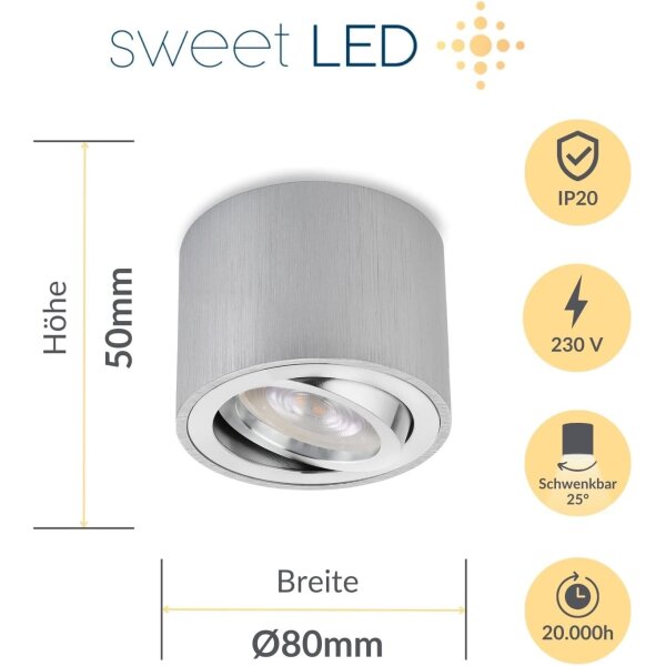 LED Aufbaustrahler 5W 230V CCT Schwenkbar | Spots 6er Set Alu