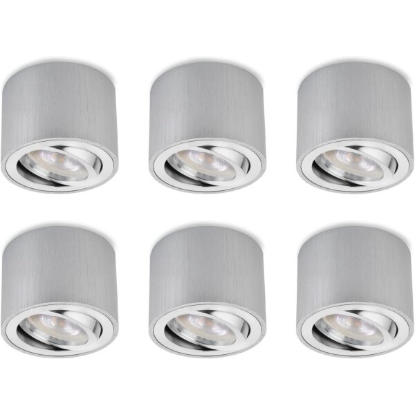 LED Aufbaustrahler 5W 230V CCT Schwenkbar | Spots 6er Set Alu