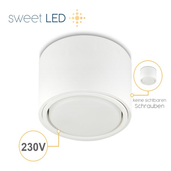 Aufbauleuchte aus Aluminium flach, 4000K, 750Lumen, 4x GX53 Spot Weiß 8,2W, 230V, Decken Sparpack