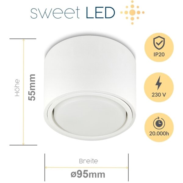 Aufbauleuchte aus Aluminium flach, 4000K, 750Lumen, 4x GX53 Spot Weiß 8,2W, 230V, Decken Sparpack