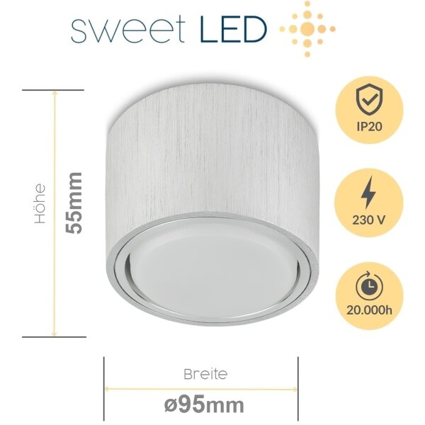 Aufbaustrahler Set GX53 silber 8W Aufbauspot Deckenstrahler neutralweiß Sparpack