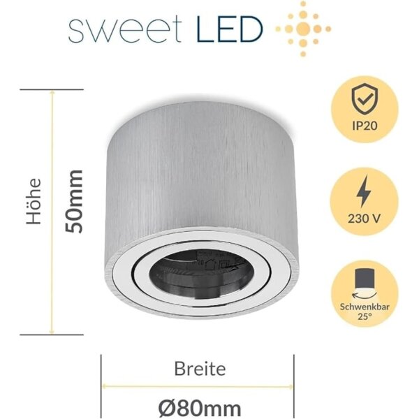 4er Set Aufbaustrahler Alu Gehäuse | Rund Schwenkbar 50mm 230V