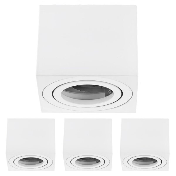 4er Set Eckig Weiß Alu Aufbauspot flach | Schwenkbar 230V