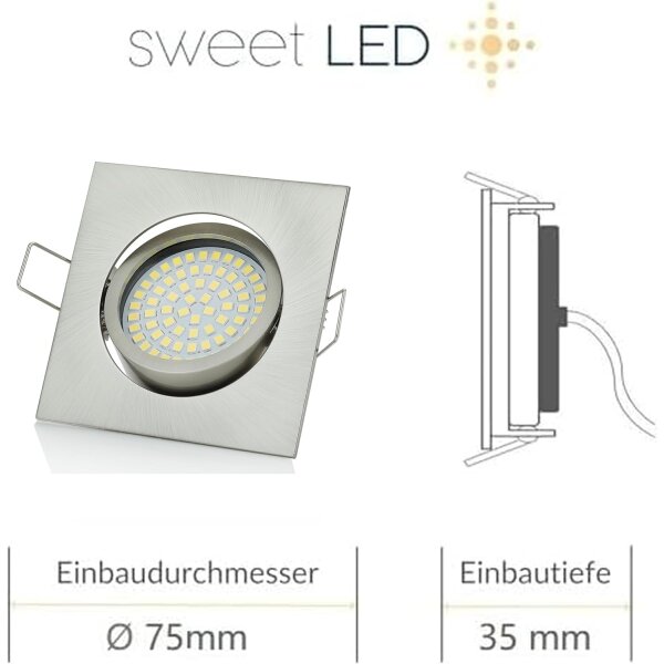 LED Einbaustrahler 5W 230V Dimmbar | 6er Set 6500K Eckig Chrom