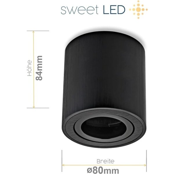 Aufbaustrahler GU10 aus Alu Deckenspots schwarz 80x84 mm 7W warmweiß 230V 4er