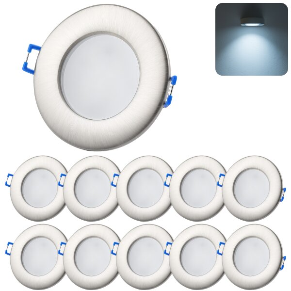 LED Einbaustrahler 230V IP44 | 10er Set 6500K Bad Deckenspot 6,5W