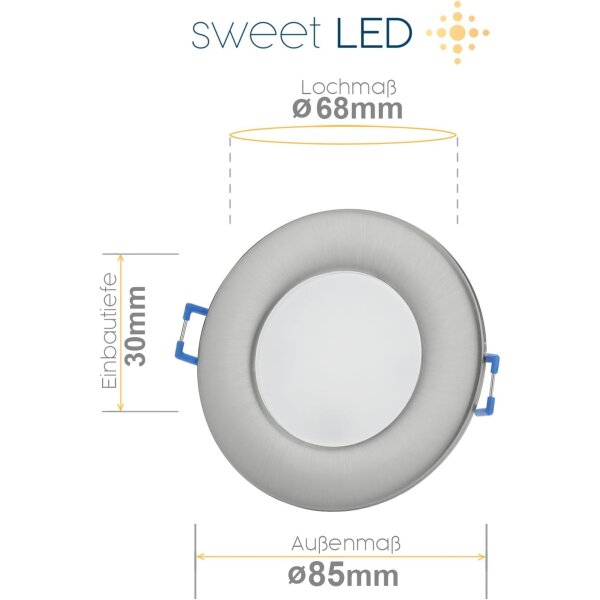 LED Einbaustrahler 230V IP44 | 10er Set 6500K Bad Deckenspot 6,5W