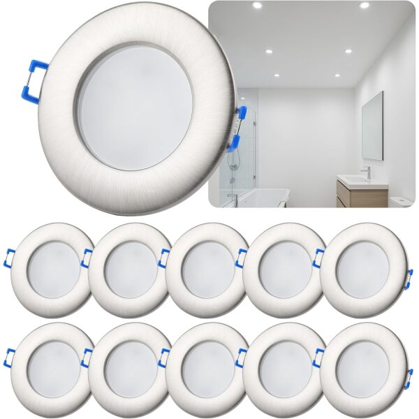 LED Einbaustrahler 230V IP44 | 10er Set 6500K Bad Deckenspot 6,5W
