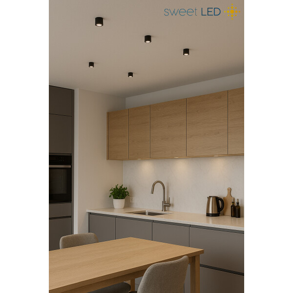 4er Set LED Aufbauspot Flach 50mm Schwarz Gebürstet Schwenkbar | 230V Aufbaustrahler 5W Neutralweiß