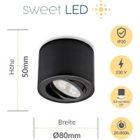 4er Set LED Aufbauspot Flach 50mm Schwarz Gebürstet...