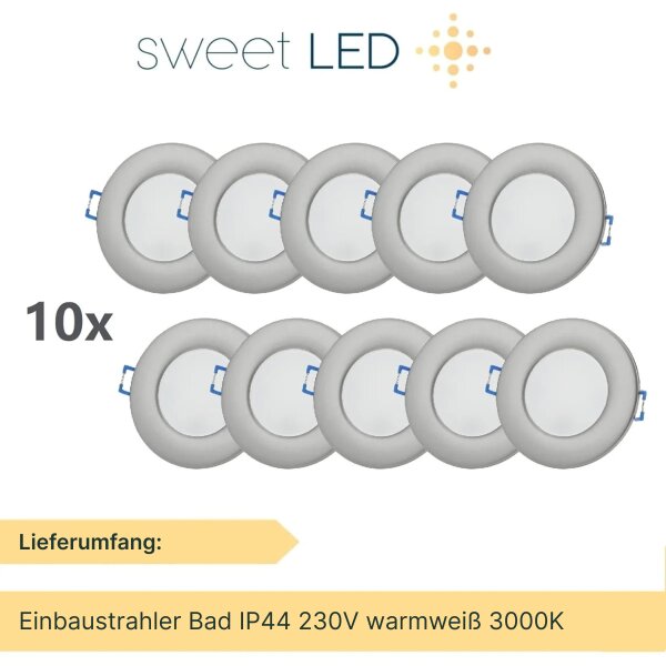 LED Einbaustrahler Badezimmer | IP44 LED Spots Bad 10er Set 3000K 6,5W