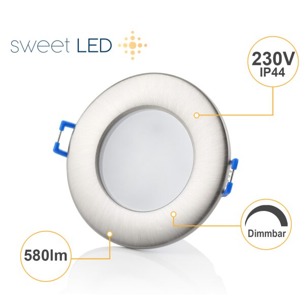 10er Set LED Einbaustrahler IP44 Dimmbar | Flach 6,5W Warmweiß 230V