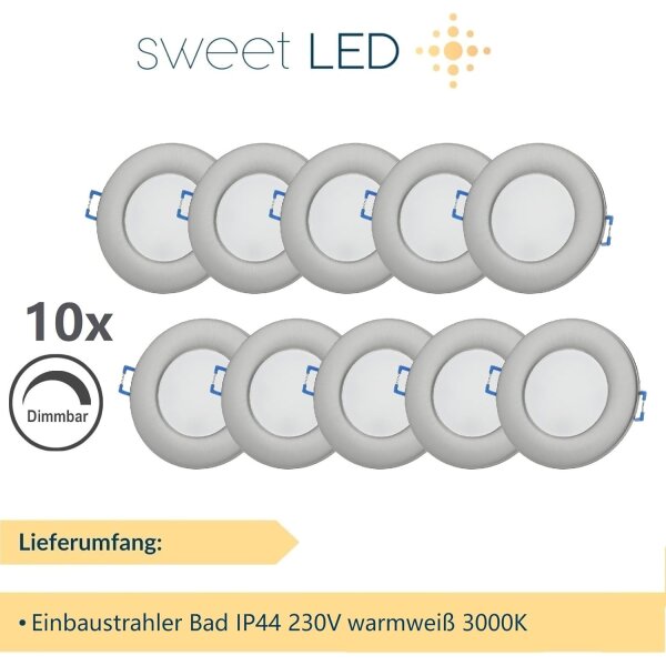 10er Set LED Einbaustrahler IP44 Dimmbar | Flach 6,5W Warmweiß 230V