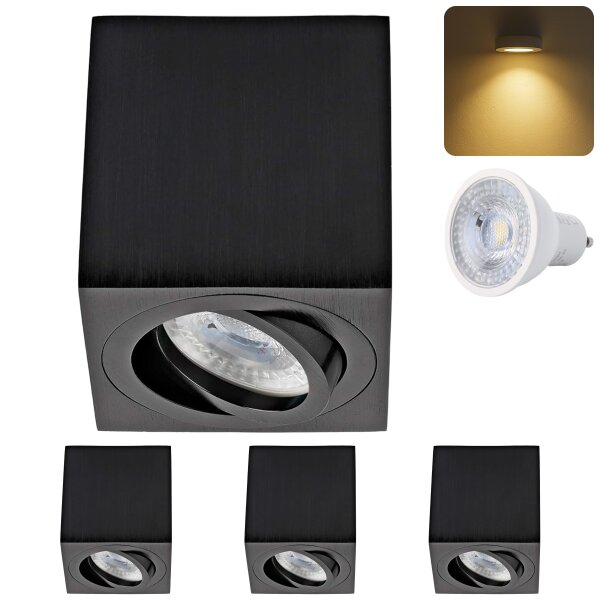 LED Aufbauspot GU10 7W 230V Schwenkbar | 4er Set 3000K Schwarz
