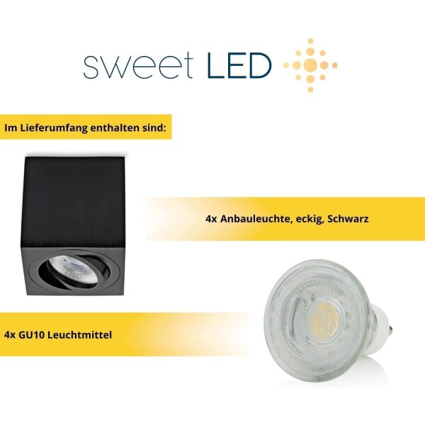LED Aufbauspot GU10 7W 230V Schwenkbar | 4er Set 3000K Schwarz