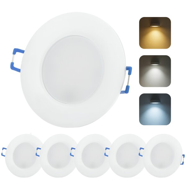 IP44 CCT LED Einbaustrahler Bad 230V | 5er Set Flach 6,5W Weiß