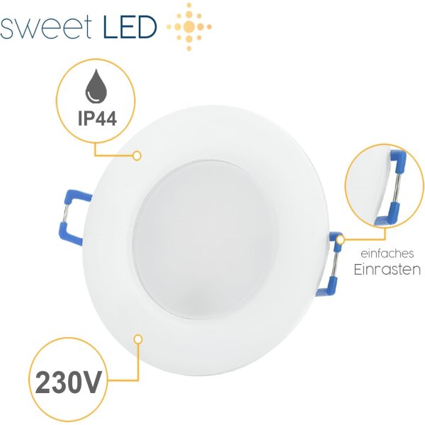 LED Einbaustrahler CCT IP44 Weiß | Spot 10er Set Flach 230V Ø68mm