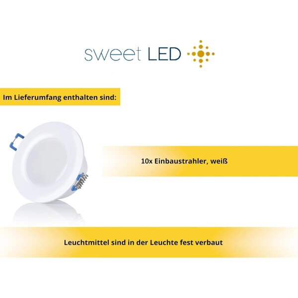 LED Einbaustrahler CCT IP44 Weiß | Spot 10er Set Flach 230V Ø68mm