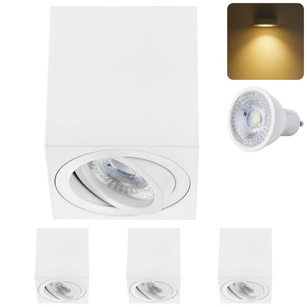 LED Aufbauspot GU10 7W 230V Schwenkbar | 4er Set 3000K Weiß Matt