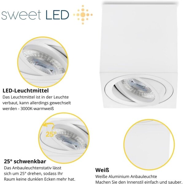 LED Aufbauspot GU10 7W 230V Schwenkbar | 4er Set 3000K Weiß Matt