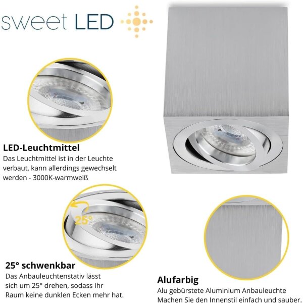 LED Aufbauspot GU10 7W 230V Schwenkbar | 4er Set 3000K Deckenspots