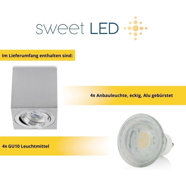 LED Aufbauspot GU10 7W 230V Schwenkbar | 4er Set 3000K Deckenspots
