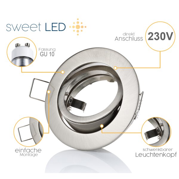 Einbaustrahler Bajonettverschluss 230V - LED Einbauspots Decke GU10 Chrom Gebürstet Schwenkbar - Led Deckenlampe Wohnzimmer