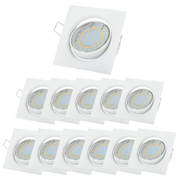 Einbaustrahler LED 230V - GU10 5 Watt Spots Warmweiß Sparpack Eckig Weiß - IP20 LED Deckenspots 68 mm Lochmaß - 12er SET