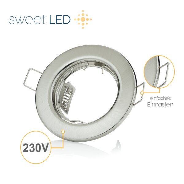 Einbaurahmen GU10 ohne Leuchtmittel - LED Einbaustrahler Flach Rund Chrom Gebürstet - Einbauspot 230V 30 mm Einbautiefe