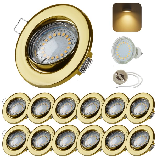 LED Einbaustrahler GU10 | LED Einbauspots 230V 12er Set Gold 5W 3000K