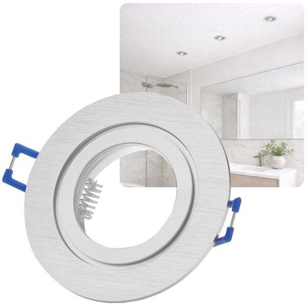 IP44 230V Einbaurahmen Bad | Alu Gebürstet GU10 Flach Ø68mm