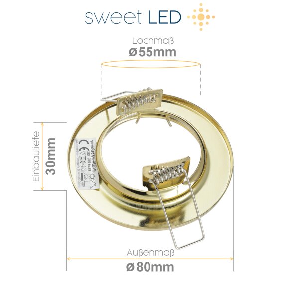 GU10 Einbaustrahler LED Flach - LED Einbaurahmen ohne Leuchtmittel Rund Goldfarbig - 230V Einbauspots 30 mm Einbautiefe