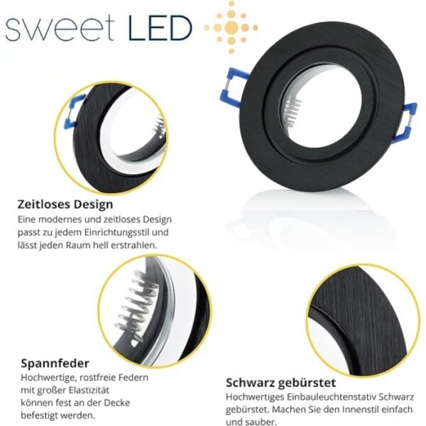 Bad IP44 Einbaurahmen Schwarz | Gebürstet mit GU10 Fassung Ø68mm