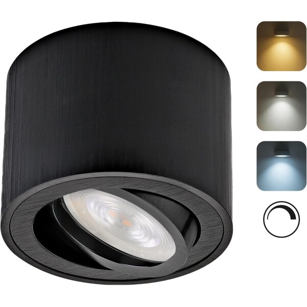 LED Aufbauspot 5W 230V Dimmbar | CCT Modul Schwarz Schwenkbar Rund