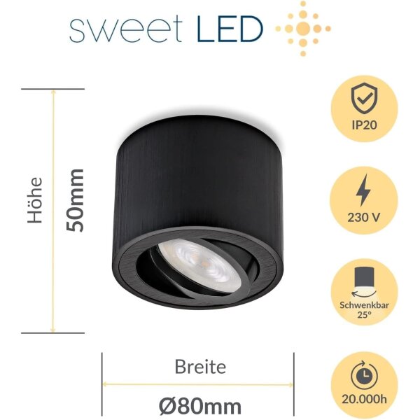 LED Aufbauspot 5W 230V Dimmbar | CCT Modul Schwarz Schwenkbar Rund