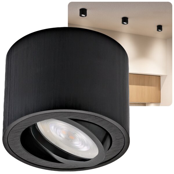 LED Aufbauspot Flach 50mm Dimmbar | Schwarz Gebürstet | 5W Kaltweiß 230V Aufbaustrahler