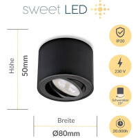 LED Aufbauspot Flach 50mm Dimmbar | Schwarz...