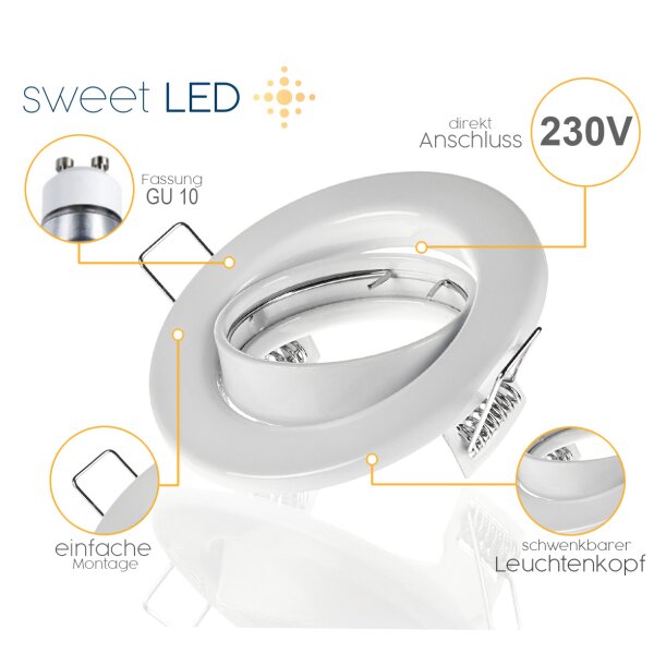 Einbaurahmen Weiß GU10 flach | Ø68mm Loch 25mm Tiefe Schwenkbar