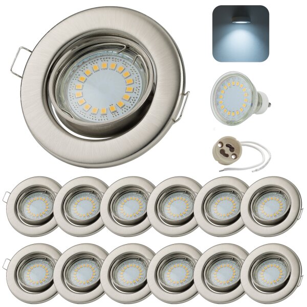 LED Einbauspots schwenkbar | 12er LED Einbaustrahler 230V GU10 Chrom