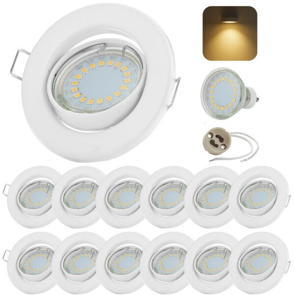 LED Einbaustrahler GU10 5W 230V | 12er Set Weiß Schwenkbar 3000K Einbauspots