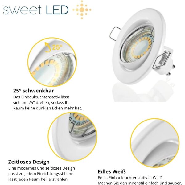 LED Einbaustrahler GU10 5W 230V | 12er Set Weiß Schwenkbar 3000K Einbauspots