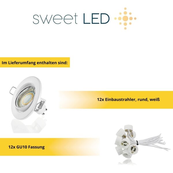 LED Einbaustrahler GU10 5W 230V | 12er Set Weiß Schwenkbar 3000K Einbauspots