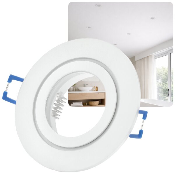 Bad IP44 Einbaurahmen Weiß Matt | GU10 Flach Ø 68mm Rund 230V