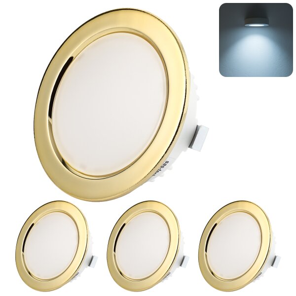 LED Möbeleinbauleuchte 3,5W 12V IP44 | 4er Set 6500K Gold Spots