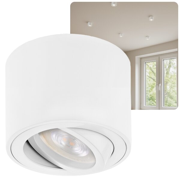 Flach LED Aufbaustrahler Weiß Schwenkbar | 5W Warmweiß 230V