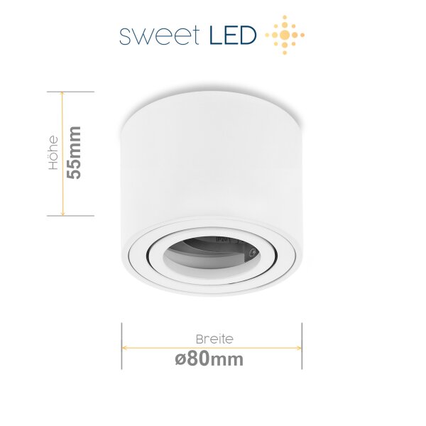 LED Aufbauspot flach Höhe 55mm - 230V Deckenspot inkl. LED Leuchtmittel 5W warmweiß - LED Aufbaustrahler rund weiß matt schwenkbar