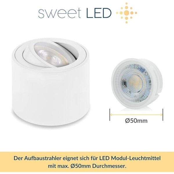 LED Aufbauspot flach Höhe 55mm - 230V Deckenspot inkl. LED Leuchtmittel 5W warmweiß - LED Aufbaustrahler rund weiß matt schwenkbar